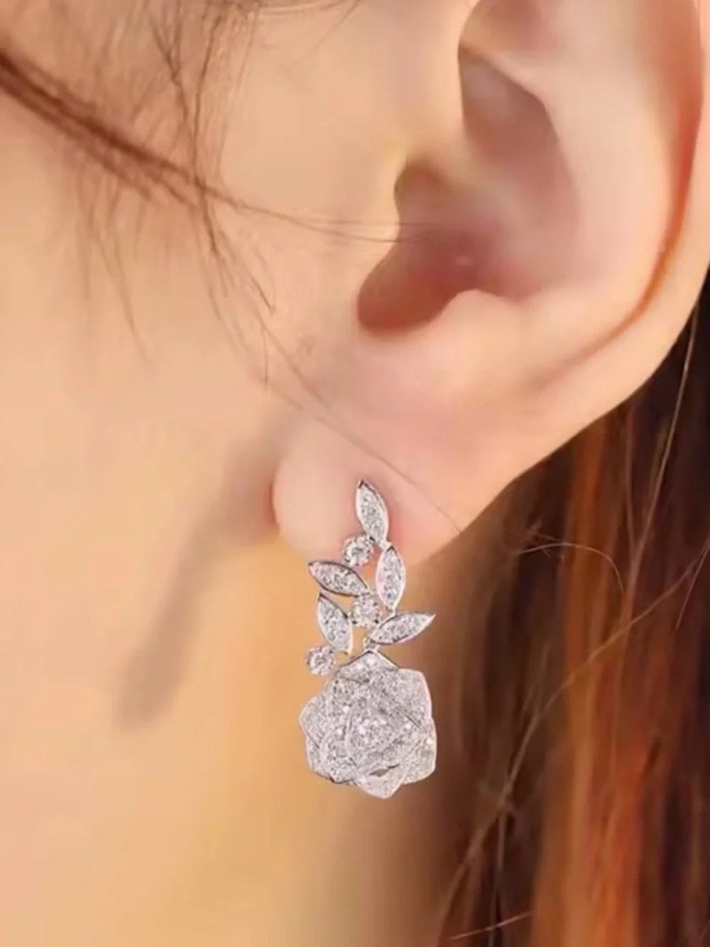 Elegant Silver Floral Drop Earrings with Crystal Accents